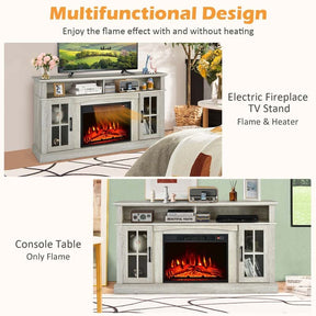 58" Electric Fireplace TV Stand for 65" TVs, Media Console with 23" Heater, Remote, Adjustable 3-Level Flame & Storage Cabinet, CSA Certified