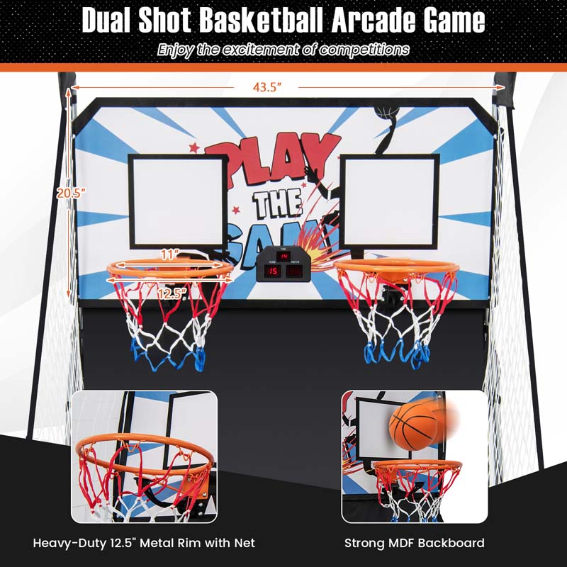 Foldable Dual Shot Basketball Arcade Game with LED Electronic Scoring, 8 Game Modes, 4 Balls for Indoor Outdoor Use & Family Fun