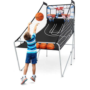 Foldable Dual Shot Basketball Arcade Game with LED Electronic Scoring, 8 Game Modes, 4 Balls for Indoor Outdoor Use & Family Fun