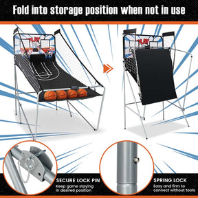 Foldable Dual Shot Basketball Arcade Game with LED Electronic Scoring, 8 Game Modes, 4 Balls for Indoor Outdoor Use & Family Fun