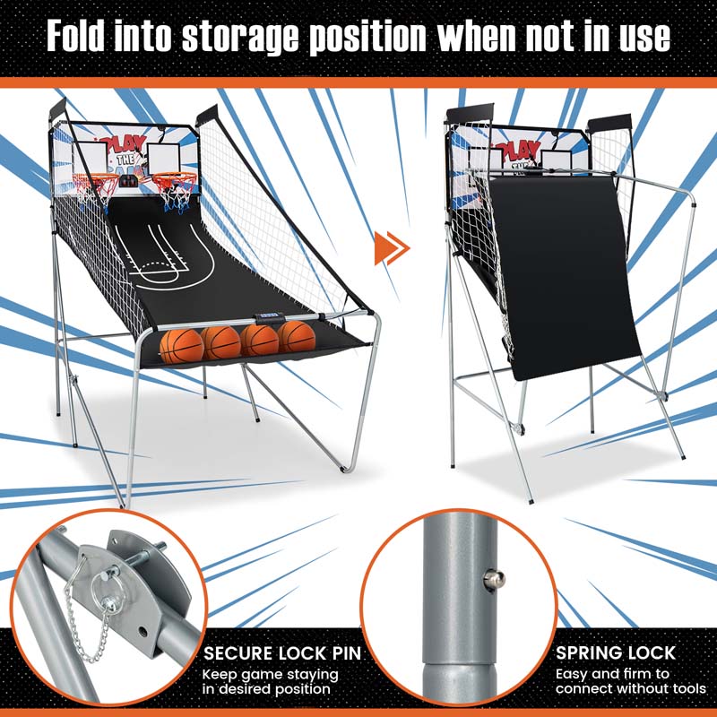 Foldable Dual Shot Basketball Arcade Game with LED Electronic Scoring, 8 Game Modes, 4 Balls for Indoor Outdoor Use & Family Fun