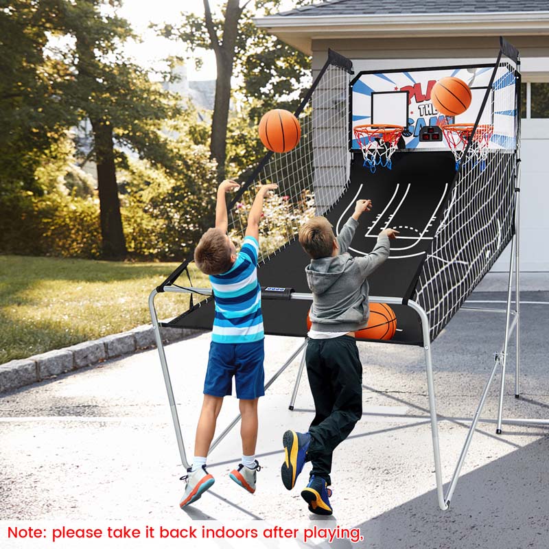Foldable Dual Shot Basketball Arcade Game with LED Electronic Scoring, 8 Game Modes, 4 Balls for Indoor Outdoor Use & Family Fun
