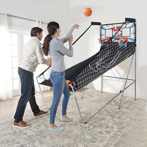 Foldable Dual Shot Basketball Arcade Game with LED Electronic Scoring, 8 Game Modes, 4 Balls for Indoor Outdoor Use & Family Fun