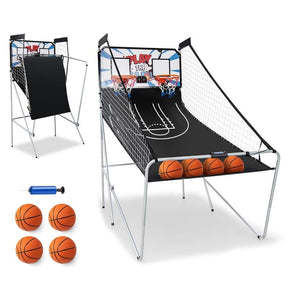 Foldable Dual Shot Basketball Arcade Game with LED Electronic Scoring, 8 Game Modes, 4 Balls for Indoor Outdoor Use & Family Fun