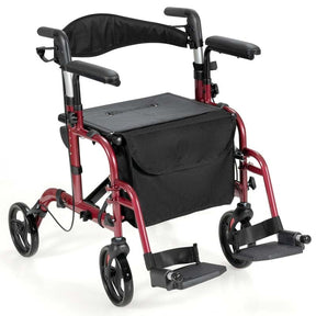 2 in 1 Rollator Walker Wheelchair Folding Medical Walker Rolling Transport Chair Mobility Walking Aid