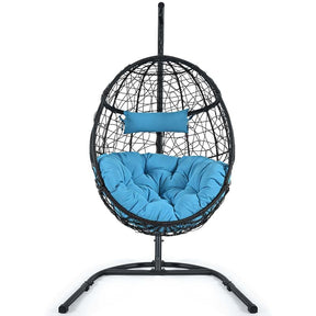 Outdoor Indoor Hanging Egg Chair Hammock Swing Chair with C Hammock Stand Set, Soft Seat Cushion & Pillow