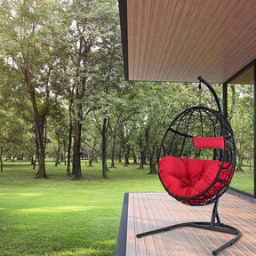 Outdoor Indoor Hanging Egg Chair Hammock Swing Chair with C Hammock Stand Set, Soft Seat Cushion & Pillow