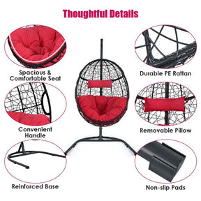 Outdoor Indoor Hanging Egg Chair Hammock Swing Chair with C Hammock Stand Set, Soft Seat Cushion & Pillow