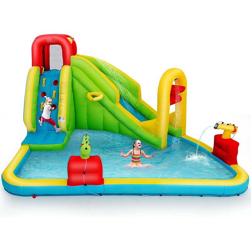 7-in-1 Inflatable Water Slide Park, Kids Blow Up Bounce House with Slide, Splash Pool, Climbing Wall & Water Cannons for Backyard