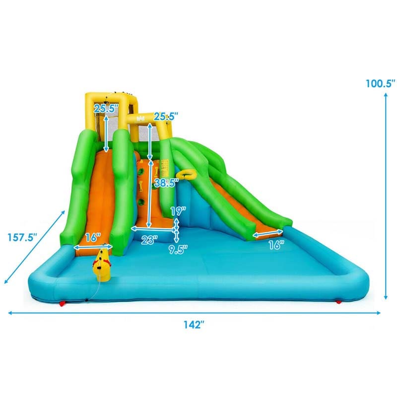 6-in-1 Giant Inflatable Water Slide Bounce House with 2 Slides, Splash Pool, Climbing Wall & Water Cannon, Blow up Water Park for Kids Backyard Fun