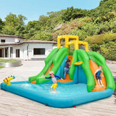 6-in-1 Giant Inflatable Water Slide Bounce House with 2 Slides, Splash Pool, Climbing Wall & Water Cannon, Blow up Water Park for Kids Backyard Fun