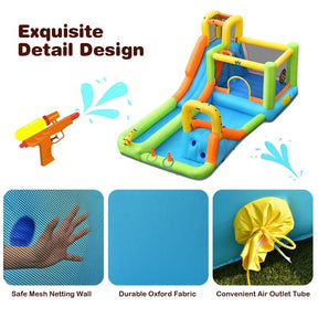 8-in-1 Inflatable Water Slide, Kids Dual Slide Bounce House Water Park with Splash Pool, Trampoline, Climbing Wall & 735W Blower for Backyard Fun