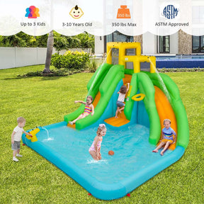 6-in-1 Inflatable Water Slide with 480W Blower, Kids Dual Slide Bounce House Water Park with Splash Pool & Climbing Wall for Backyard Party Gifts