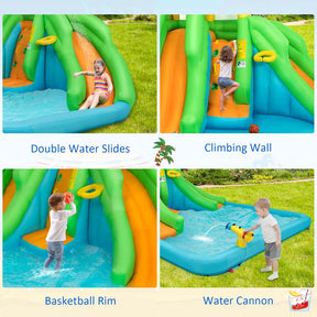 6-in-1 Inflatable Water Slide with 480W Blower, Kids Dual Slide Bounce House Water Park with Splash Pool & Climbing Wall for Backyard Party Gifts