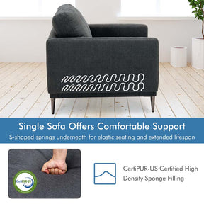 CertiPUR-US Single Sofa Accent Chair, Modern Upholstered Armchair with Solid Metal Legs, Removable Back & Seat Cushions for Living Room Bedroom