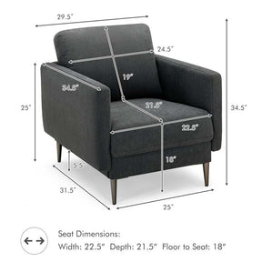 CertiPUR-US Single Sofa Accent Chair, Modern Upholstered Armchair with Solid Metal Legs, Removable Back & Seat Cushions for Living Room Bedroom