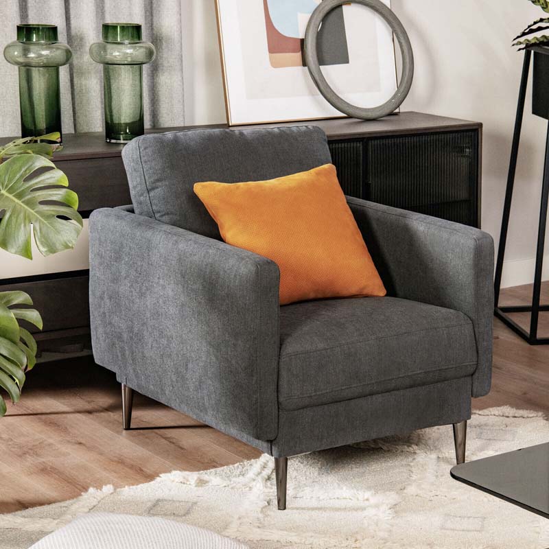 CertiPUR-US Single Sofa Accent Chair, Modern Upholstered Armchair with Solid Metal Legs, Removable Back & Seat Cushions for Living Room Bedroom