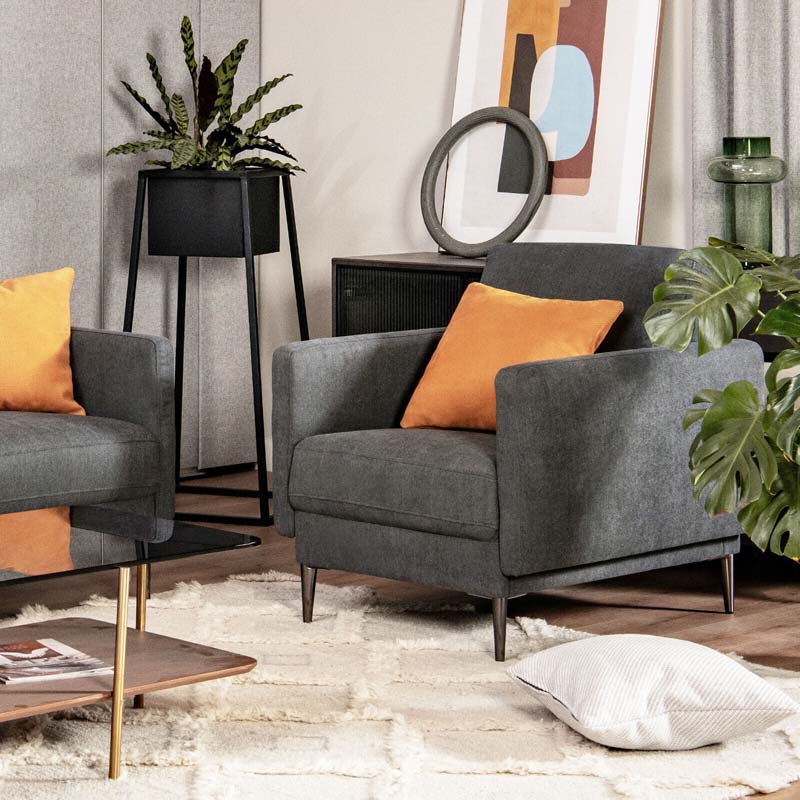CertiPUR-US Single Sofa Accent Chair, Modern Upholstered Armchair with Solid Metal Legs, Removable Back & Seat Cushions for Living Room Bedroom
