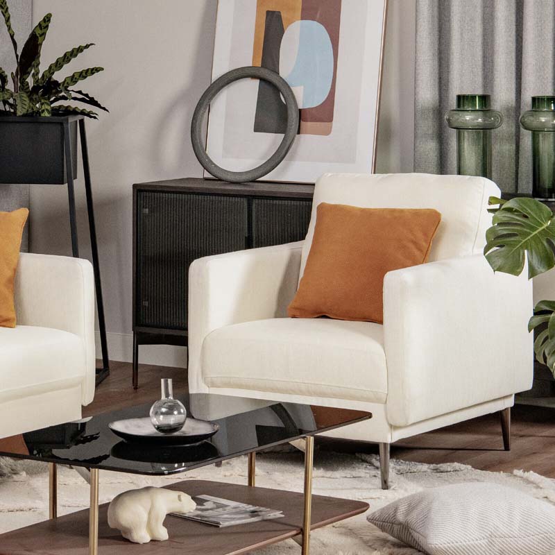 CertiPUR-US Single Sofa Accent Chair, Modern Upholstered Armchair with Solid Metal Legs, Removable Back & Seat Cushions for Living Room Bedroom