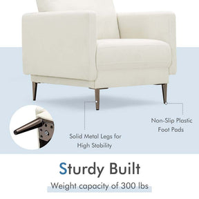 CertiPUR-US Single Sofa Accent Chair, Modern Upholstered Armchair with Solid Metal Legs, Removable Back & Seat Cushions for Living Room Bedroom