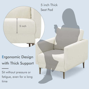 CertiPUR-US Single Sofa Accent Chair, Modern Upholstered Armchair with Solid Metal Legs, Removable Back & Seat Cushions for Living Room Bedroom