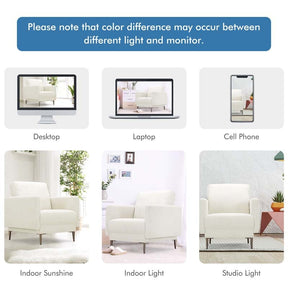 CertiPUR-US Single Sofa Accent Chair, Modern Upholstered Armchair with Solid Metal Legs, Removable Back & Seat Cushions for Living Room Bedroom