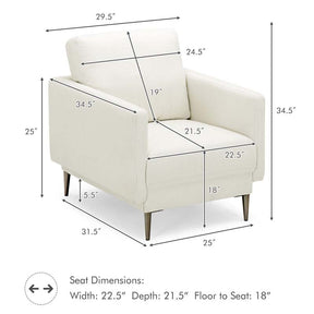 CertiPUR-US Single Sofa Accent Chair, Modern Upholstered Armchair with Solid Metal Legs, Removable Back & Seat Cushions for Living Room Bedroom