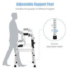 3-in-1 Stand-Assist Folding Walker, 400lbs Heavy Duty Walking Mobility Aid, Height Adjustable Narrow Drive Walker