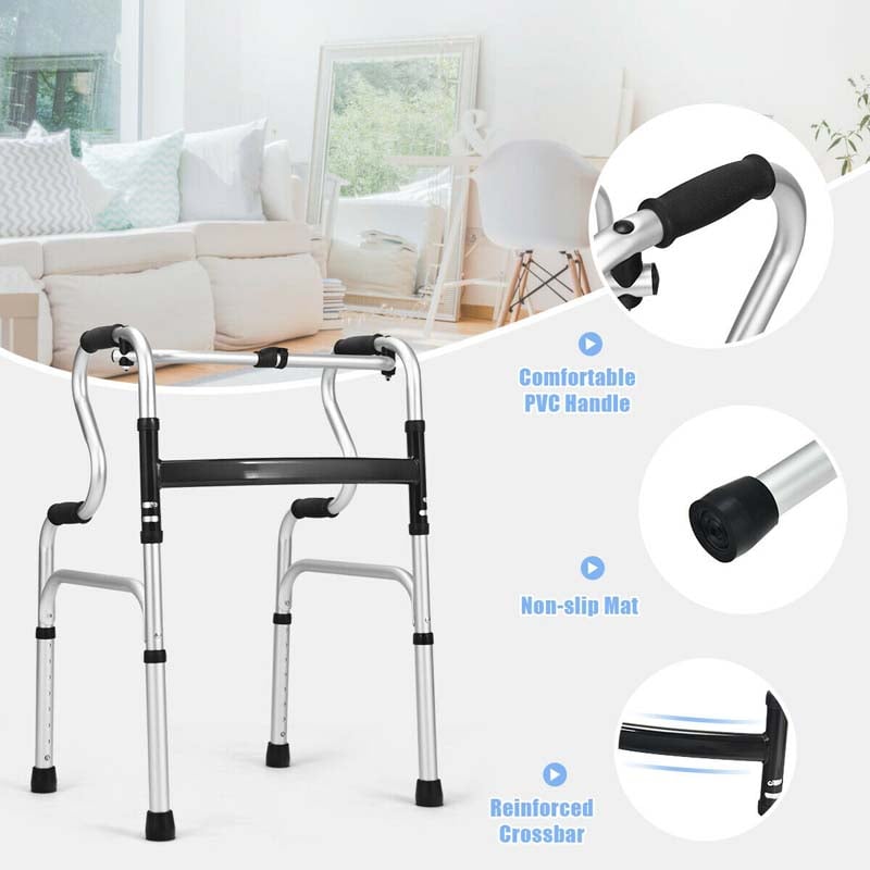 3-in-1 Stand-Assist Folding Walker, 400lbs Heavy Duty Walking Mobility Aid, Height Adjustable Narrow Drive Walker