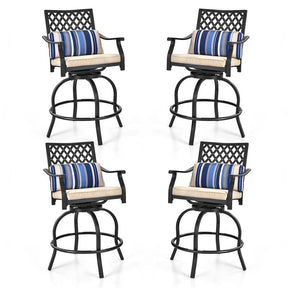 2/4 Pieces Outdoor Swivel Metal Bar Stools with Soft Cushions & Backrest, Steel Frame Patio Bar Height Chairs for Backyard, Poolside