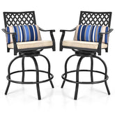 2/4 Pieces Outdoor Swivel Metal Bar Stools with Soft Cushions & Backrest, Steel Frame Patio Bar Height Chairs for Backyard, Poolside