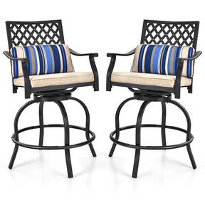 2/4 Pieces Outdoor Swivel Metal Bar Stools with Soft Cushions & Backrest, Steel Frame Patio Bar Height Chairs for Backyard, Poolside