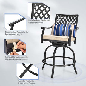 2/4 Pieces Outdoor Swivel Metal Bar Stools with Soft Cushions & Backrest, Steel Frame Patio Bar Height Chairs for Backyard, Poolside