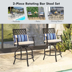 2/4 Pieces Outdoor Swivel Metal Bar Stools with Soft Cushions & Backrest, Steel Frame Patio Bar Height Chairs for Backyard, Poolside