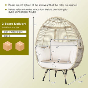 Oversized Wicker Egg Chair with 4 Cushions, Steel Frame Basket Chair Rattan Indoor Outdoor Lounger for Patio, Living Room