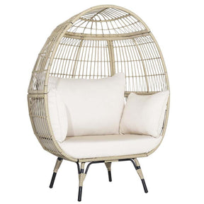 Oversized Wicker Egg Chair with 4 Cushions, Steel Frame Basket Chair Rattan Indoor Outdoor Lounger for Patio, Living Room