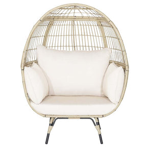 Oversized Wicker Egg Chair with 4 Cushions, Steel Frame Basket Chair Rattan Indoor Outdoor Lounger for Patio, Living Room
