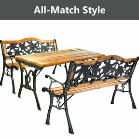 50" Garden Park Bench Cast Iron & Hardwood Weatherproof Outdoor Bench Patio Porch Loveseat Chair
