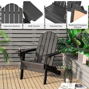2 PCS Outdoor Folding Adirondack Chairs with Cup Holder, All-Weather PE Patio Lounge Chair for Backyard, Poolside