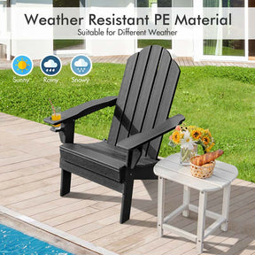 2 PCS Outdoor Folding Adirondack Chairs with Cup Holder, All-Weather PE Patio Lounge Chair for Backyard, Poolside