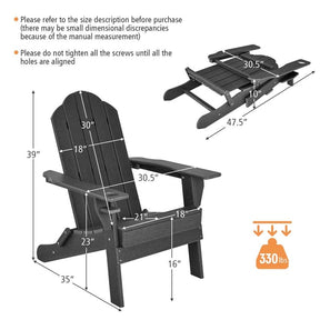 2 PCS Outdoor Folding Adirondack Chairs with Cup Holder, All-Weather PE Patio Lounge Chair for Backyard, Poolside