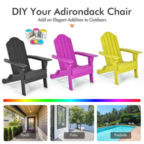 2 PCS Outdoor Folding Adirondack Chairs with Cup Holder, All-Weather PE Patio Lounge Chair for Backyard, Poolside