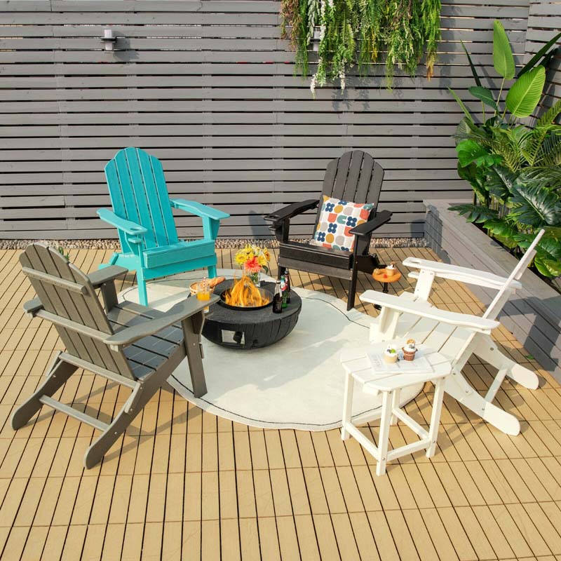 2 PCS Outdoor Folding Adirondack Chairs with Cup Holder, All-Weather PE Patio Lounge Chair for Backyard, Poolside