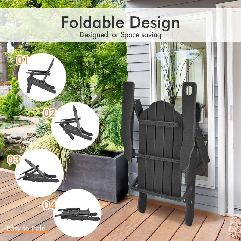 2 PCS Outdoor Folding Adirondack Chairs with Cup Holder, All-Weather PE Patio Lounge Chair for Backyard, Poolside
