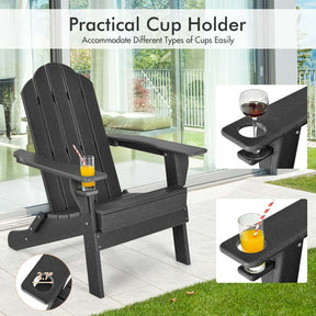 2 PCS Outdoor Folding Adirondack Chairs with Cup Holder, All-Weather PE Patio Lounge Chair for Backyard, Poolside