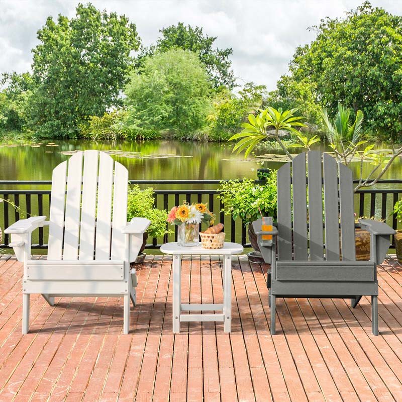 2 PCS Outdoor Folding Adirondack Chairs with Cup Holder, All-Weather PE Patio Lounge Chair for Backyard, Poolside