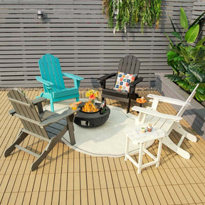 2 PCS Outdoor Folding Adirondack Chairs with Cup Holder, All-Weather PE Patio Lounge Chair for Backyard, Poolside