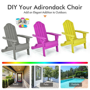 2 PCS Outdoor Folding Adirondack Chairs with Cup Holder, All-Weather PE Patio Lounge Chair for Backyard, Poolside