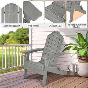 2 PCS Outdoor Folding Adirondack Chairs with Cup Holder, All-Weather PE Patio Lounge Chair for Backyard, Poolside