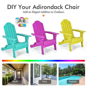 2 PCS Outdoor Folding Adirondack Chairs with Cup Holder, All-Weather PE Patio Lounge Chair for Backyard, Poolside